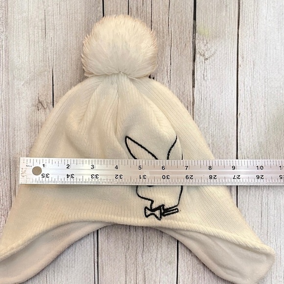Playboy Women’s White with Black Logo Bunny Winter Hat Beanie - Picture 5 of 5